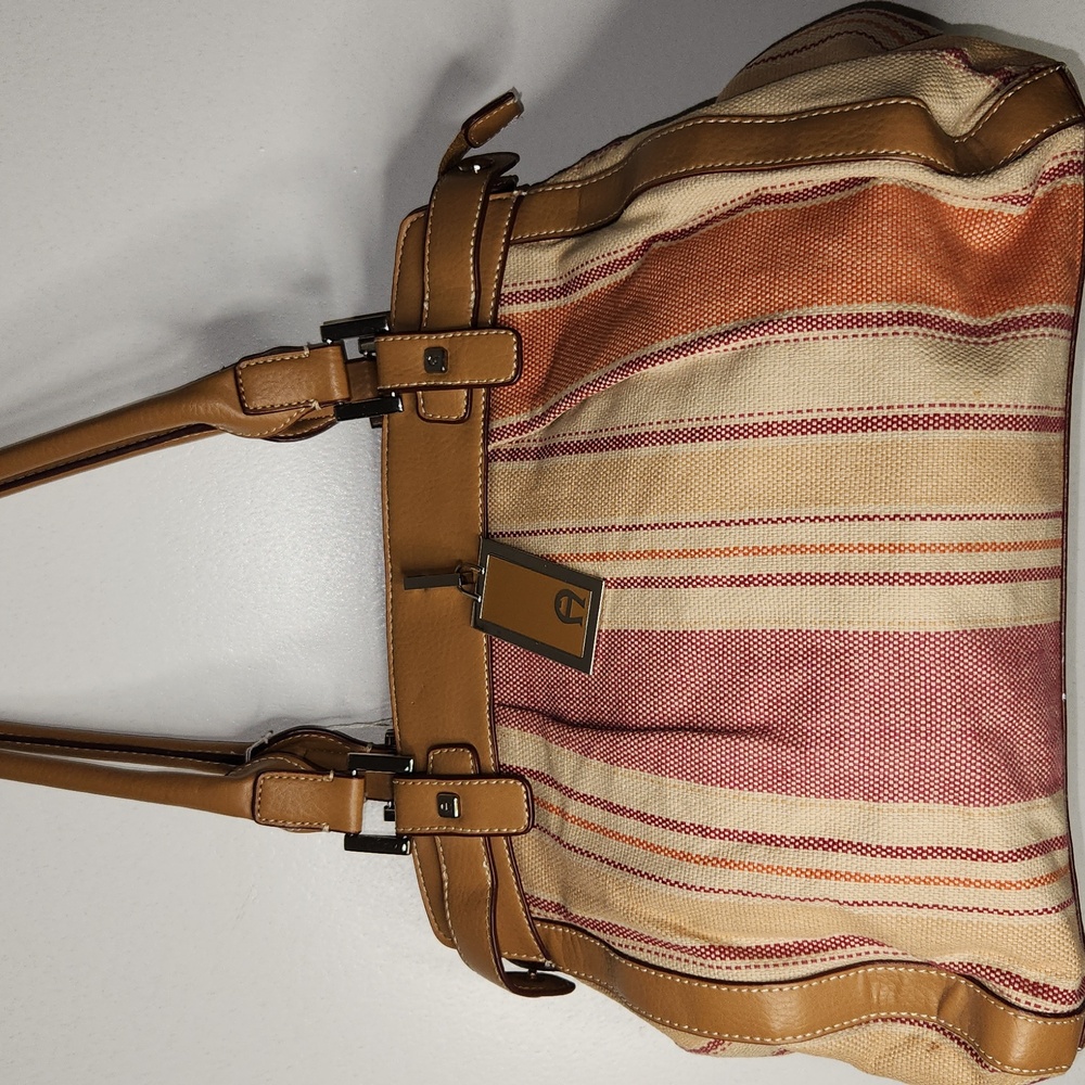 Etienne Aigner Tan and Cream Striped Satchel